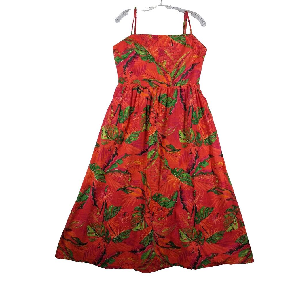 Rachel Zoe Tropical Leaf Maxi Dress Large Spaghetti Straps Resort Wear Cruise